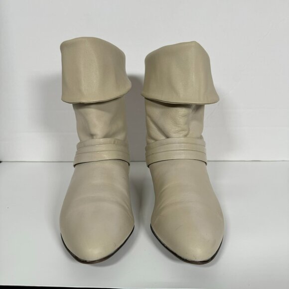 Vintage 80s Mister Shoes by Markon Mid-Calf Fold Over Leather Boots Sz 7 White - Picture 6 of 13